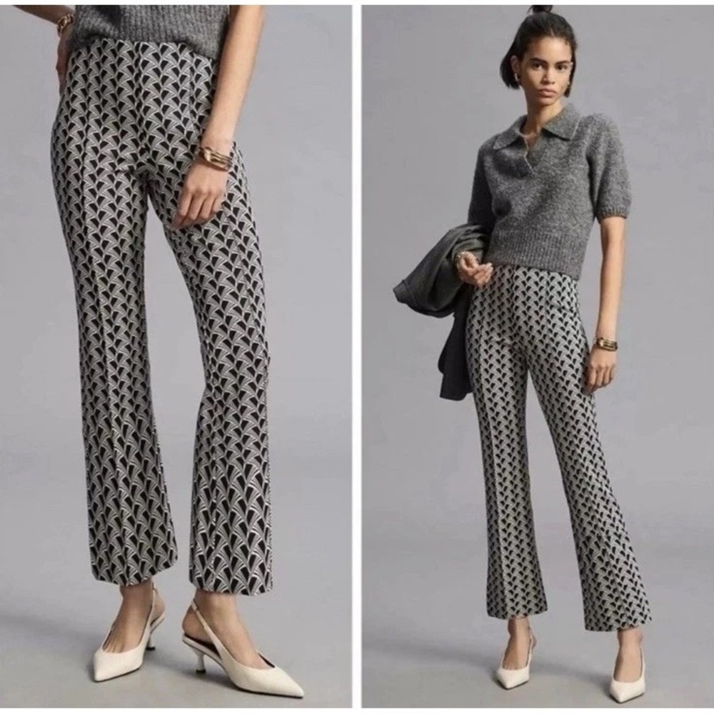 Anthropologie Maeve Margot Pants Womens Small Black/White Kick Flare Geo Pull On